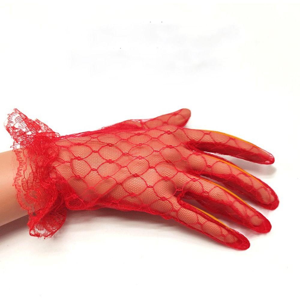 Performance Retro Dinner Dress Dress Accessories Short Banquet Wedding Thin Mittens Lace Gloves Bridal Mesh Gloves