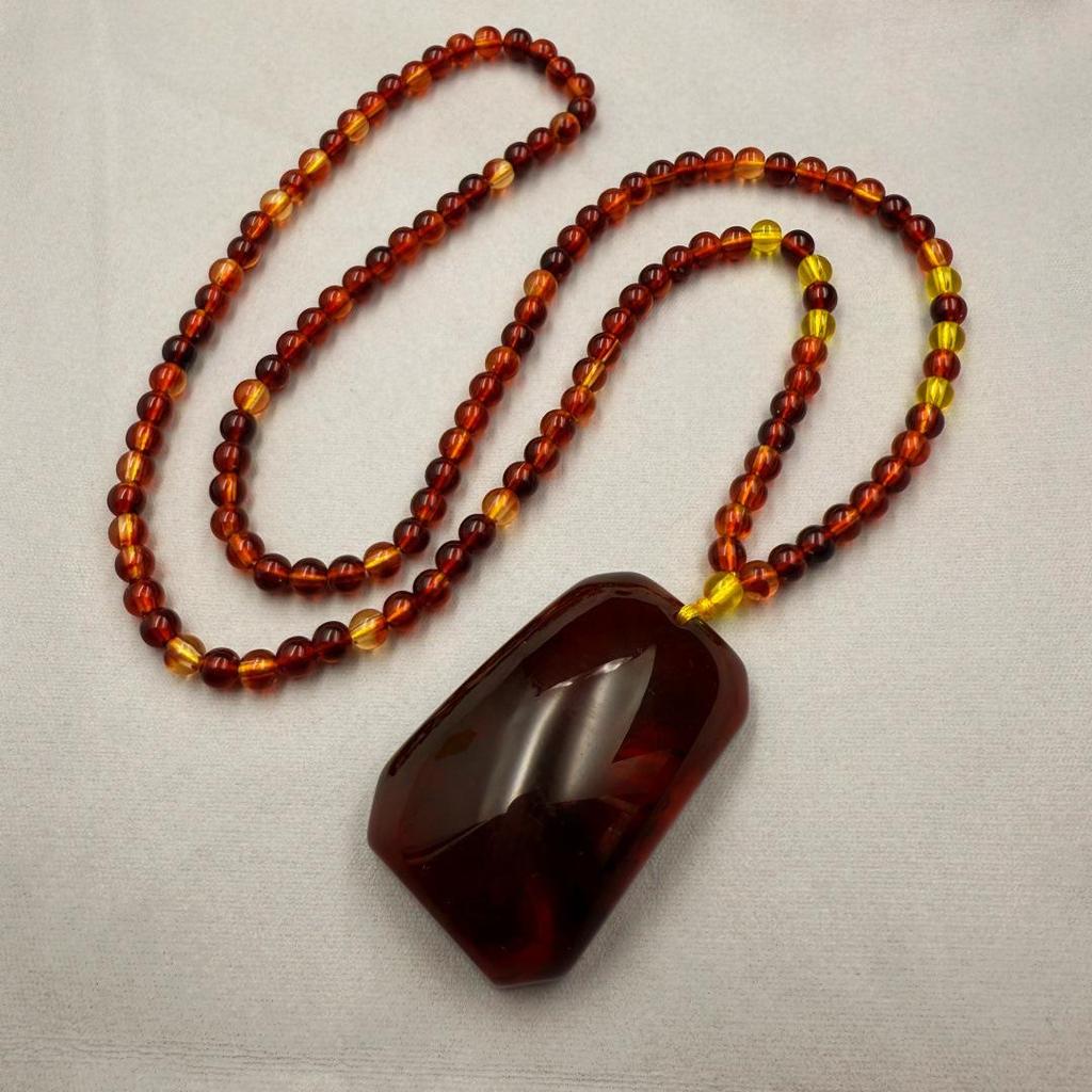 Amber Beeswax Teardrop Pendant Necklace for Men & Women - Blood Vein Charm, Ethnic Style, Peace & Safety Sweater Chain