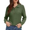 Women's Fashion Long-Sleeve Solid-Color Collared T-Shirt With Button-Up Front And Pocketed Casual Sweatshirt Top