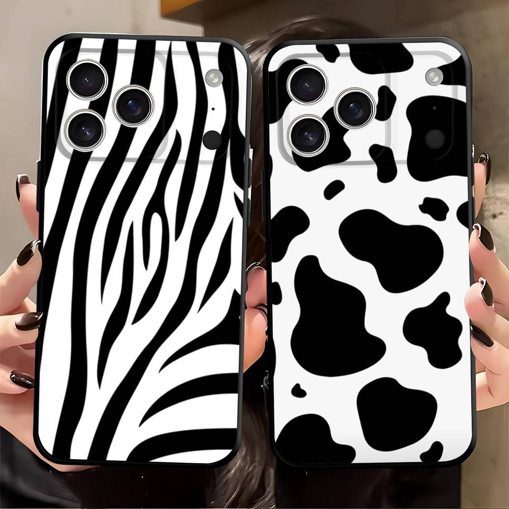 Milk Cow Zebra Strip For iPhone 13,17,11,12,16,14,15,Plus,Pro Max Soft Silicone Black Phone Case