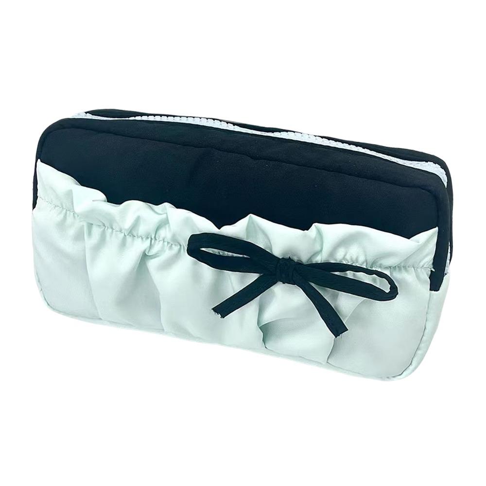 

Fresh Color Bowknot Design Pen Bag Soft Fabric Multifunctional Pencil Case Large Capacity Stationery Organizer School Office чорний