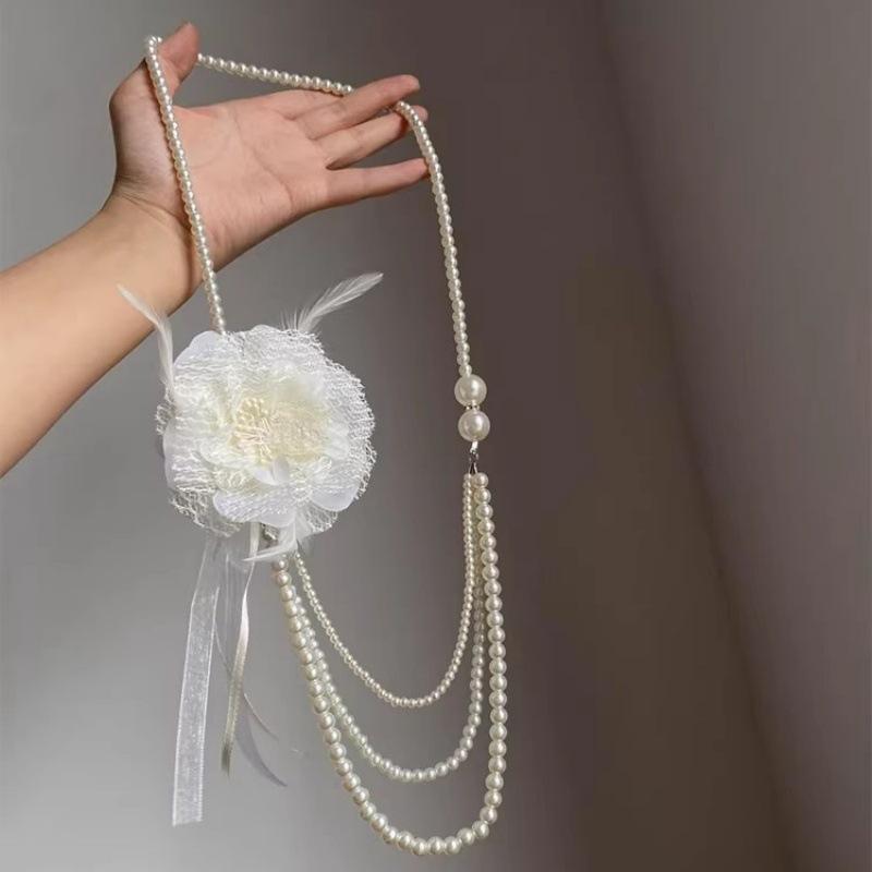 Elegant Imitation Pearl Pendant Choker Necklace, Crystal Flower Butterfly Layered Neck Chain, Victorian Style Clavicle Necklace for Women