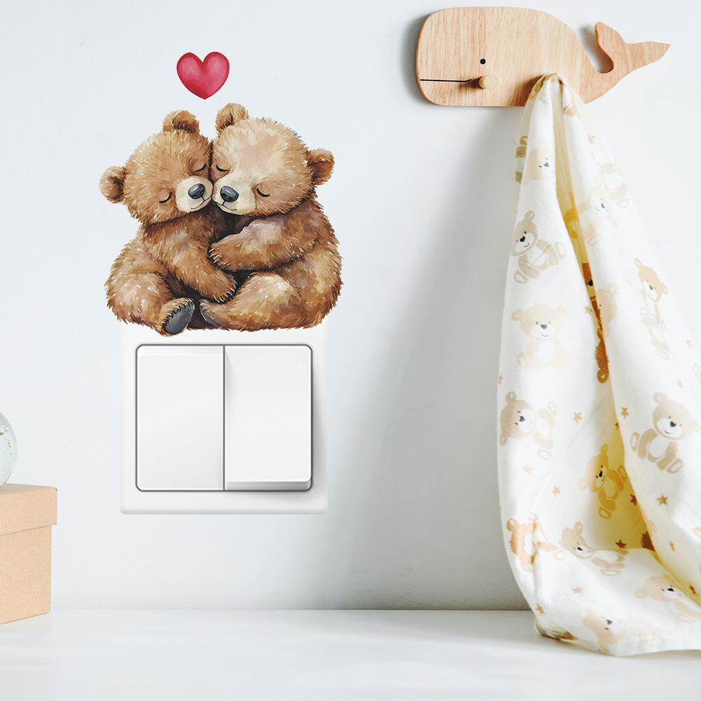 Couple Love Bears Heart Switch Sticker Self-Adhesive Removable Wall Sticker for Living Room Bedroom Hallway Home Decor Art