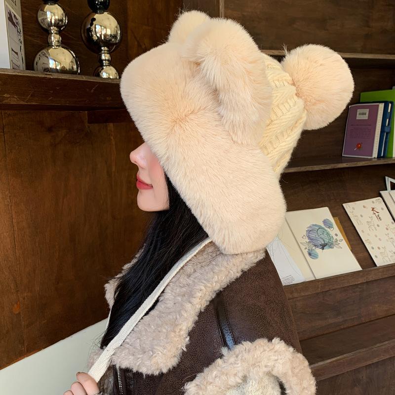 Hat for Women In Winter Cute Plush Teddy Bear Thick Knitted Hat for Warmth