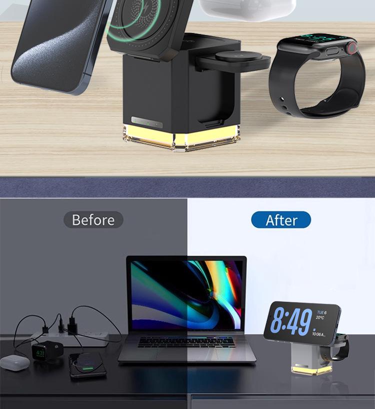 Multifunctional 3-in-1 Wireless Charging Magnetic Phone Stand with Touch Night Light