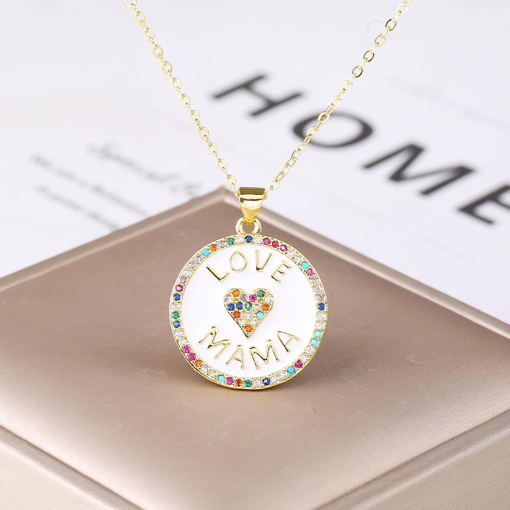 

New Fashion Love Mum Letters Zircon Necklace Round Shape Clavicle Chain Pendant Choker Female Birthday Zircon Mother s Day Gift