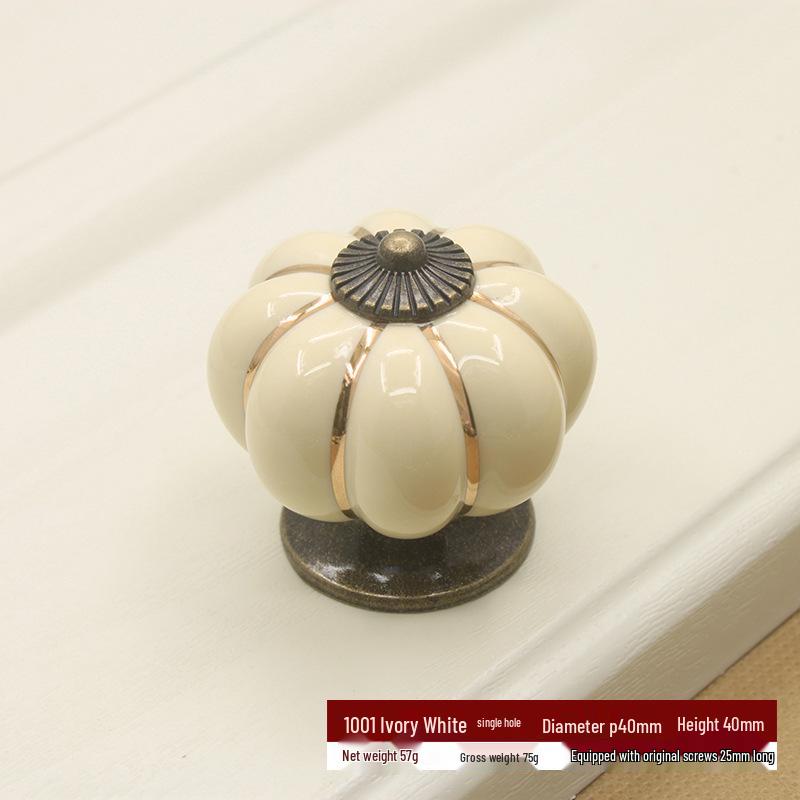 Ivory White Ceramic Pumpkin Pull Handle for European Modern Pastoral Cabinets and Wardrobes