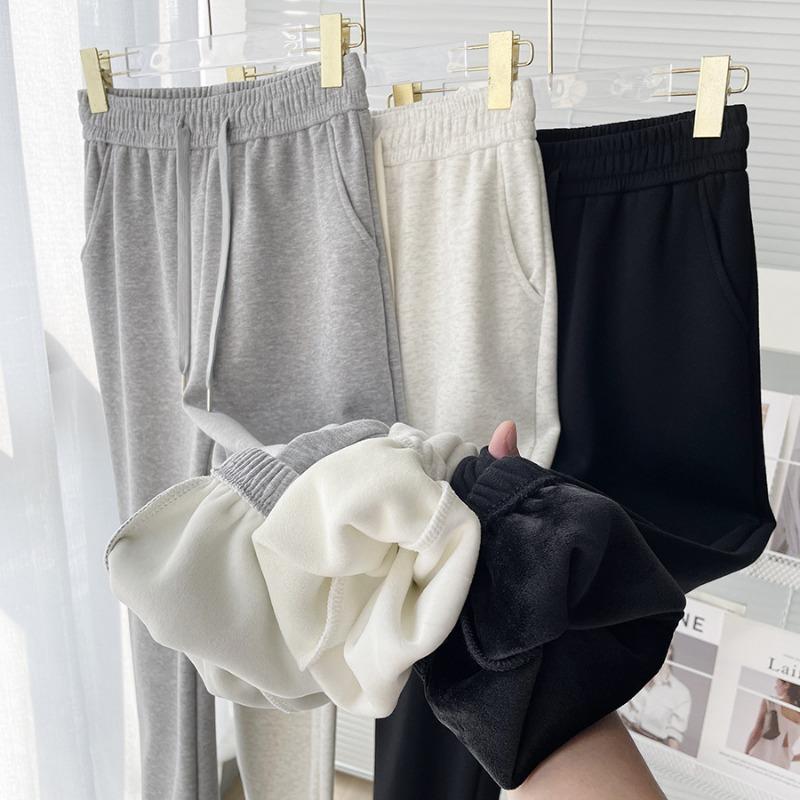 Han Shu's Simple Autumn and Winter Velvet Thickened Sweatpants Casual Couple Sports Loose and Thin Leggings 8
