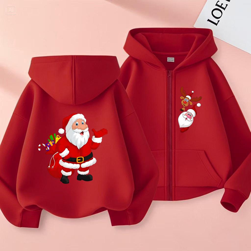 Christmas Gift Kids Printed Hooded Cardigan Fashion Boys and Girls' Shirt Spring and Autumn Casual Sports Shirt