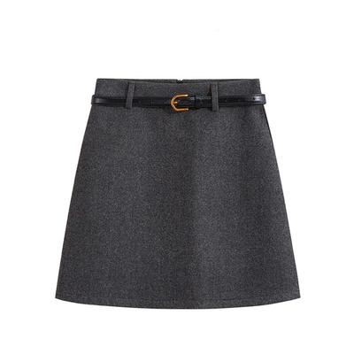 Saia Midi de Lã Coreana Plus Size em Linha A de Cintura Alta Justa ao Corpo para Mulheres - Saia Curta Anti-exposição Primavera/Outono