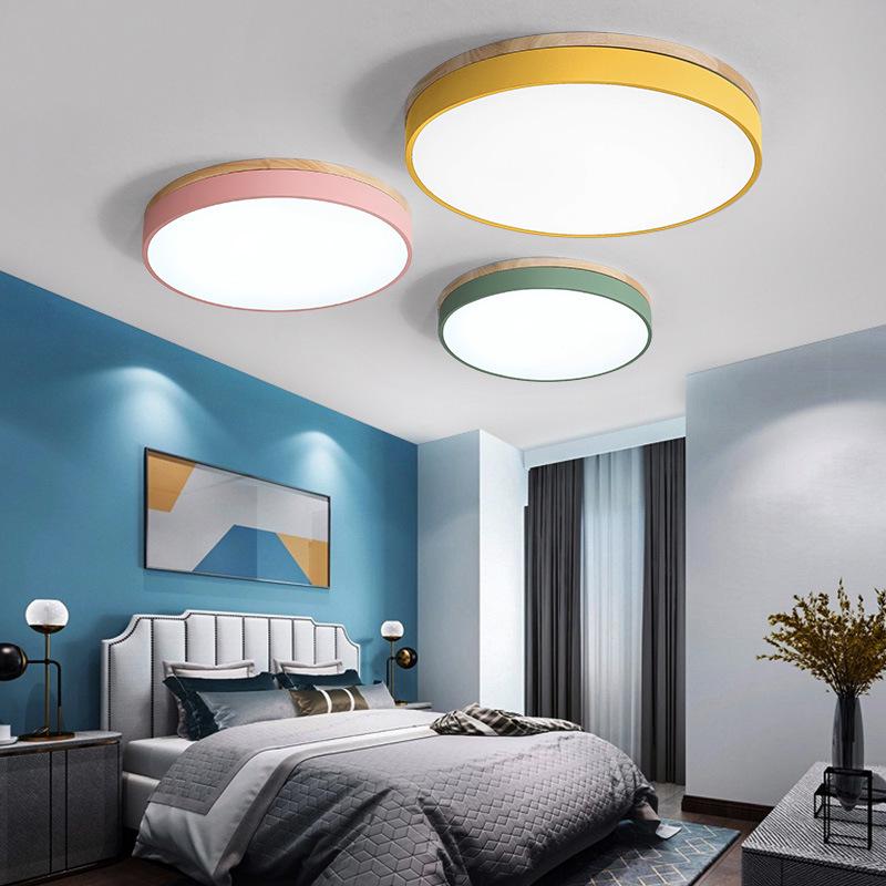 Japanese-Style LED Round Ceiling Light - Minimalist Wood Art for Bedroom & Living Room, Relaxed Nordic Warm Lighting