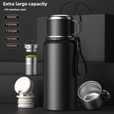 800ml-2000ml vakuová baňka Velkokapacitní 316 Nerezová ocel Pánské outdoorové sporty Přenosný celoocelový šálek na vodu Čaj Separace vody Hrnek na čaj