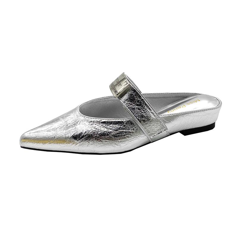 Fashion Spring Autumn 2025 Pointed Toe High Heels Women's French Style Slip-On Strap Shoes Matching Low Rubber Fashionable Slippers