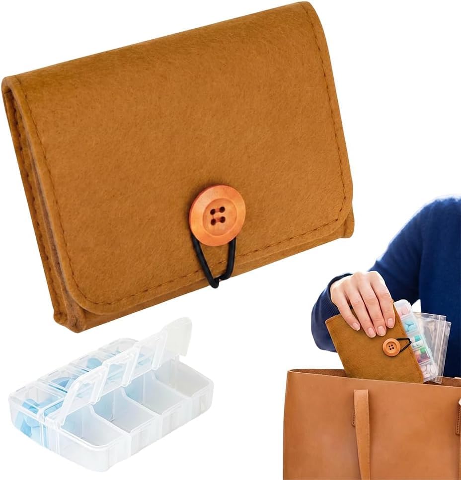 Travel Pill Organizer,Portable Weekly Medication Organizer, 8 Compartments Portable Pill Case, Moisture-Proof Small Pill Container for Pocket Purse коричневый