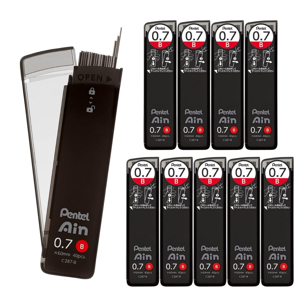 Pentel Ein Mechanical Leads, 0.7mm B, 10-Pack, C287-B