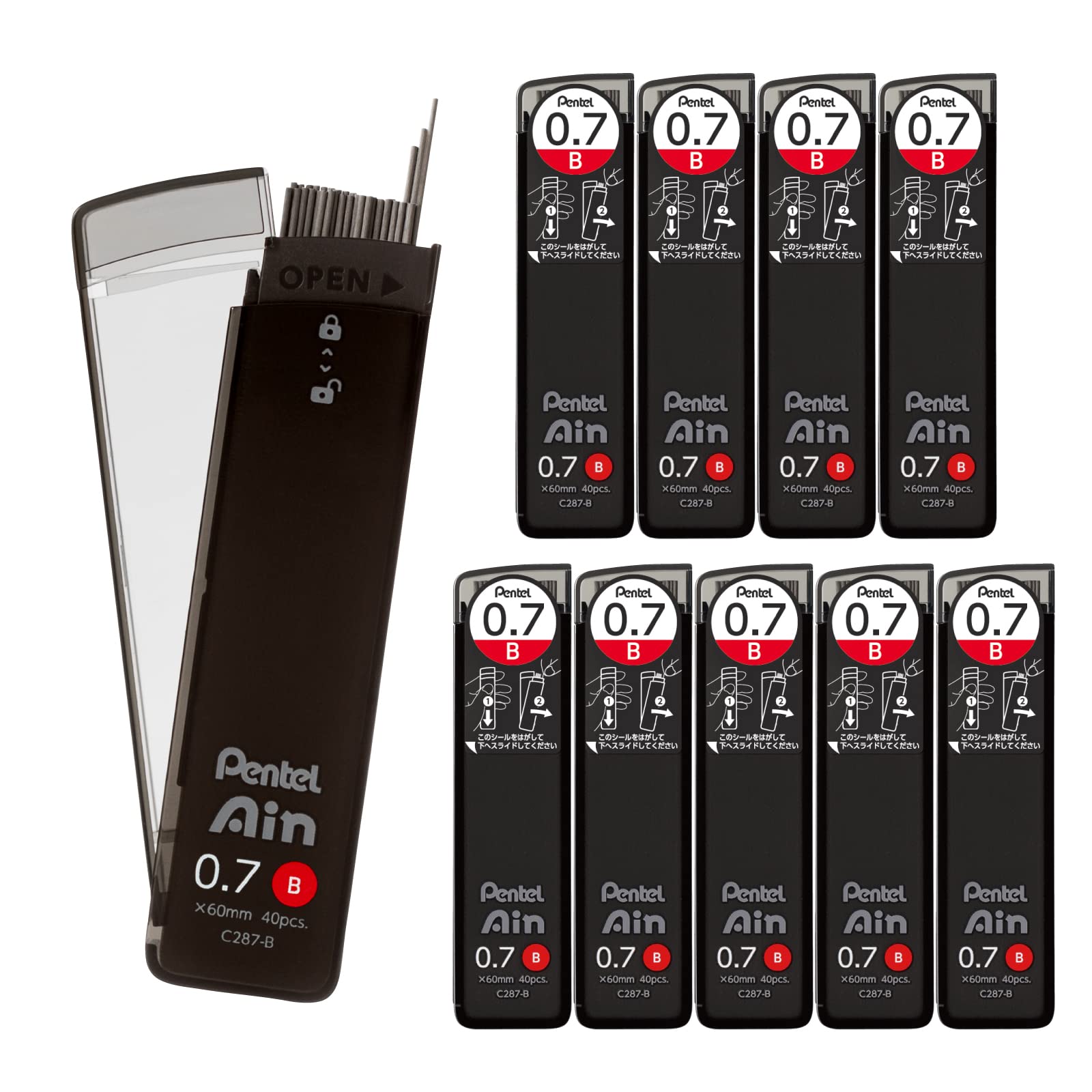 

Механические стержни Pentel Ein, 0,7 мм B, упаковка 10 штук, C287-B чёрный