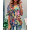 Flower digital pattern women's long sleeved T-shirt winter warm T-shirt top fashionable casual T-shirt party essential top