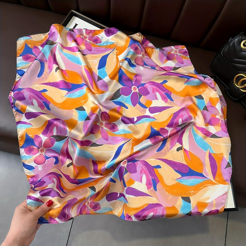 27.6inch Colorful Print Square Scarf Simulated Silk Neck Scarf Mature Style Professional Versatile Small Scarf