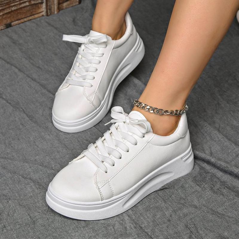 Spring, Summer, Autumn and Winter Women's Shoes, Women's Sneakers, White Shoes, Low-top Round-toe Lace-up, Wear-resistant and Comfortable Sports Shoes