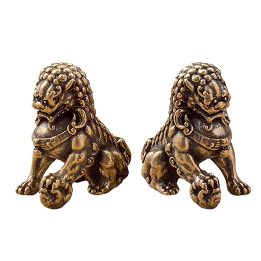 Brass Mini Chinese Lion Sculpture Souvenir Table Decoration Lovely Kung Fu Tea Pet Miniature for Side Table Collection Sturdy