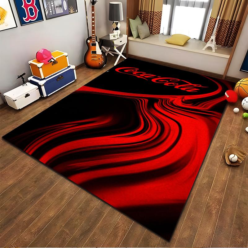 Red and Black Carpet with Coca-Cola Logo for Modern Living Room Decor Suitable for Use As an Anti-slip for Living Room Bedroom Sofas