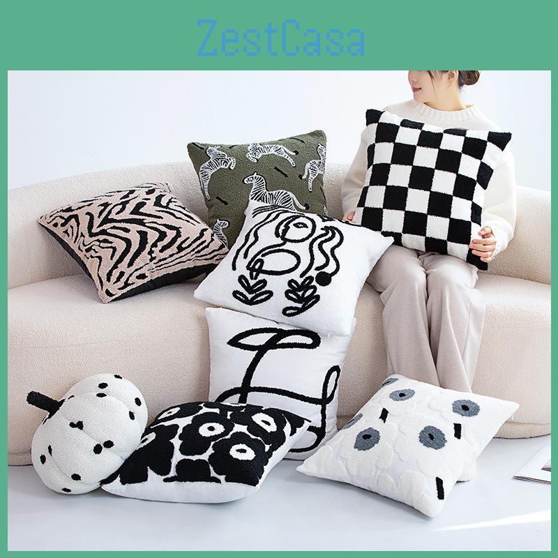 Checkered Flower Zebra Line Tiger Pattern Plush Cushion For Bedroom Lounge And