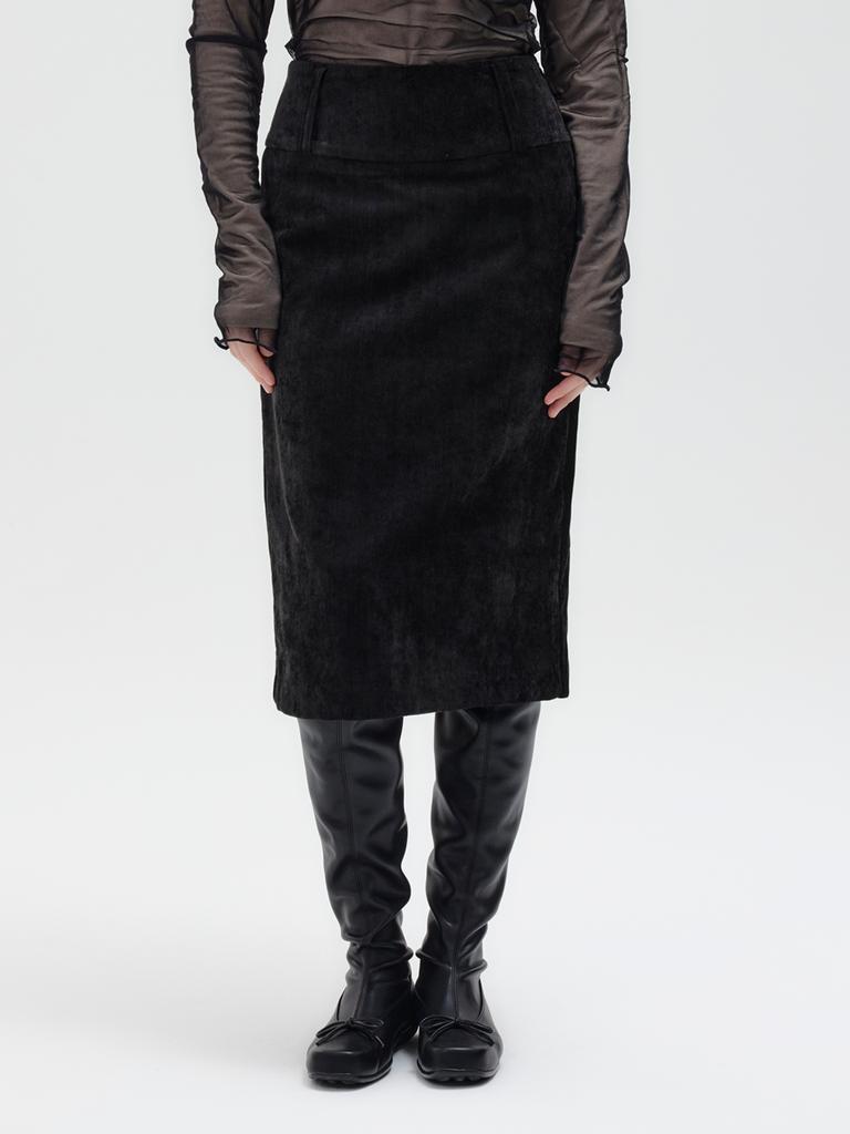 Kelidu Wide Obi Velour Skirt_Black