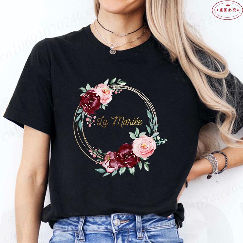 Französische Mädchen Hochzeit Team Braut T-Shirt Junggesellinnenabschied Tops für Frauen Kleidung Kurzärmelig Brautkranz Evjf T-Shirts