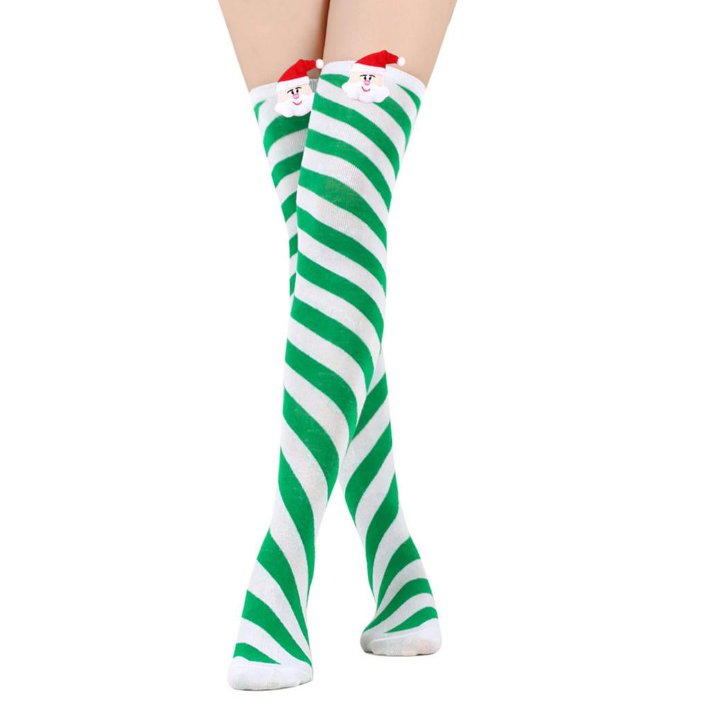 Women's Christmas Doll Socks Stripe Knee-High Socks