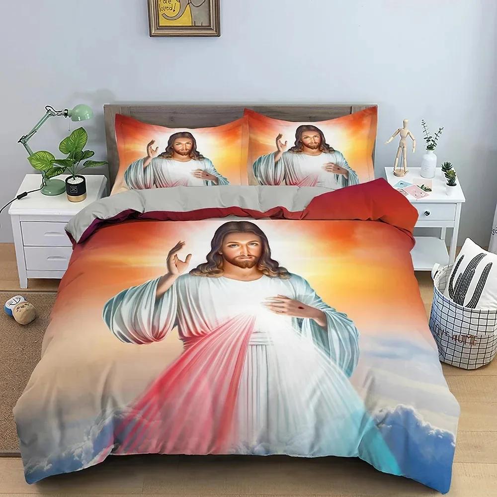 3D Jesus Christ Microfiber Cross Comfortable Duvet Quilt Cover Pillowcase Bedding Set Children Bedroom Decoration Home Textile