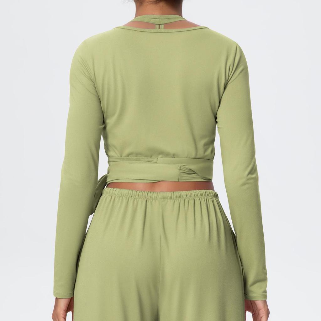 Brushed Long Sleeve One-Piece Tie-Up Yoga Wear for Outdoor Sports