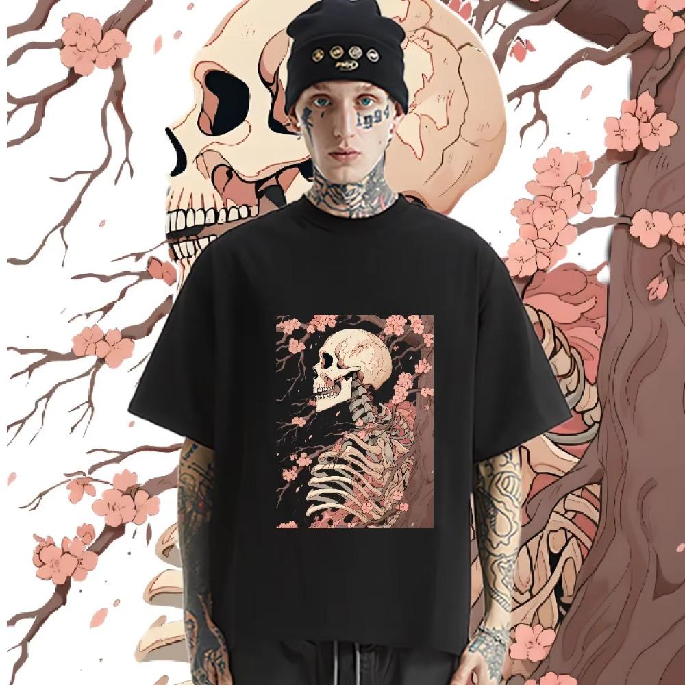 Skull O-Neck T-shirt Big Size Loose Shirt Vintage Classic Hip Hop Tshirt Design Special Cotton Tees Street Style Men Tees DIY