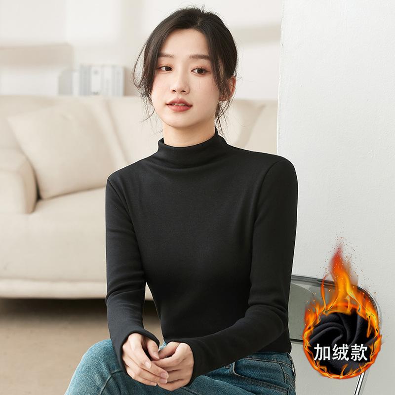 H5 fleece thickened semi-turtleneck modal shirt women's season high-end black warm