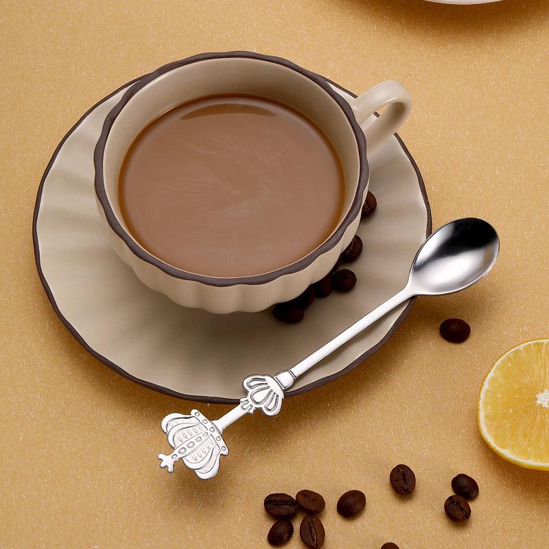 Creative Double Crown Stainless Steel Spoon High Value Dessert Spoon Household Coffee Stirring Spoon Golden Small Spoon
