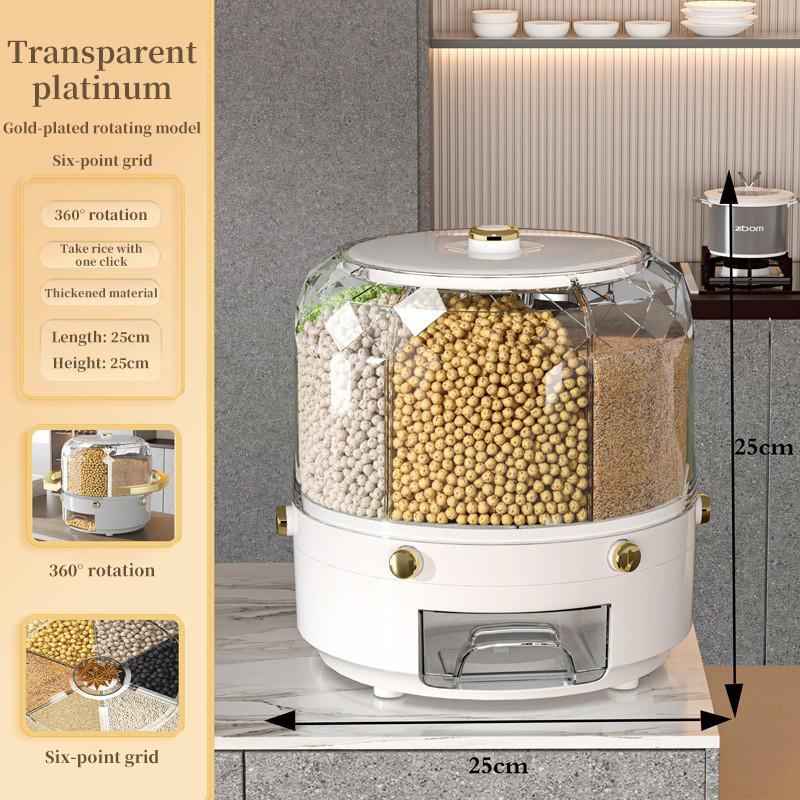 Grain Storage Container Dispenser Sealed 360 Degree Rotating Rice Dispenser Kitchen Multiple Section Dry Cereal Dispenser Box