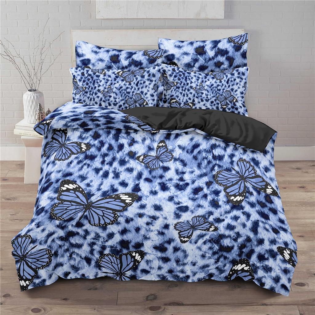 Leopard Print Duvet Cover Soft Butterfly Bedding Set King Twin Microfiber Animal Skin Fur Comforter Cover For Girls Boys Teens