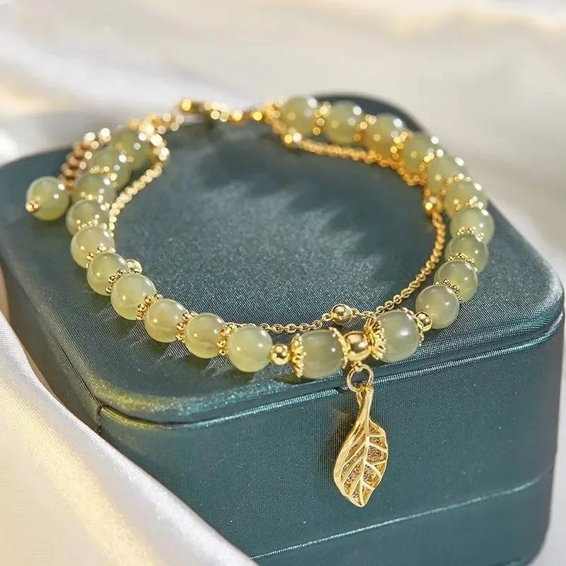 Natural Jade Bracelet For Women Jewelry Accessories Trendy Double Layer Gold Color Chain Bracelets For Girls Wedding Party Gifts