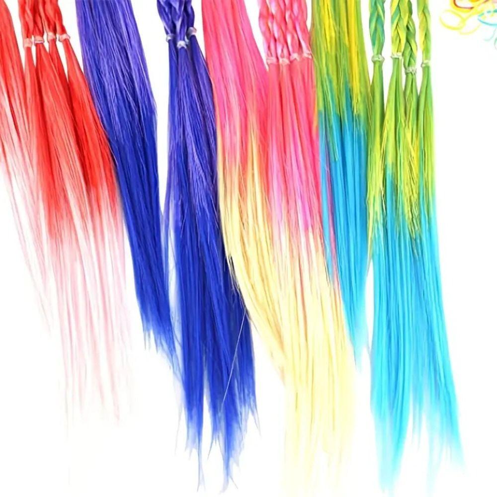 6Pcs Multi-Strand Design Rainbow Long Straight Braid Hair Synthetic Hair Extensions Cosplay