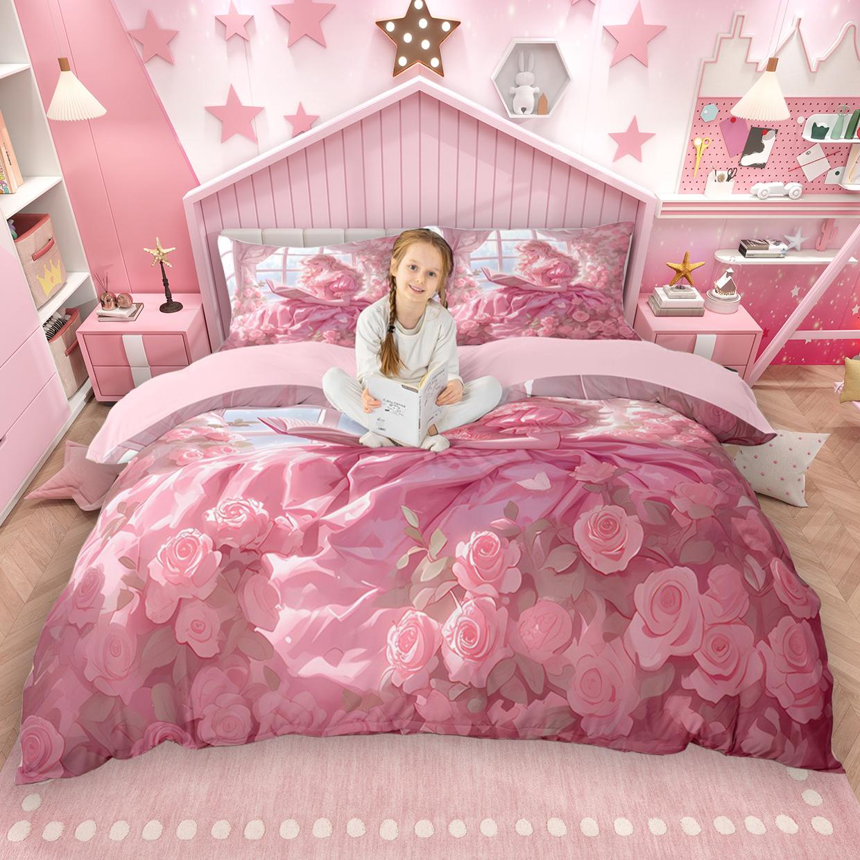 

Comforter Homewish Kawaii Princess For Girl 2Pcs/3Pcs Girly Pink Bedding Set Entertainment Park Carousel Comforter Comforter (quilt)-EU Single(135*200cm)3pcs