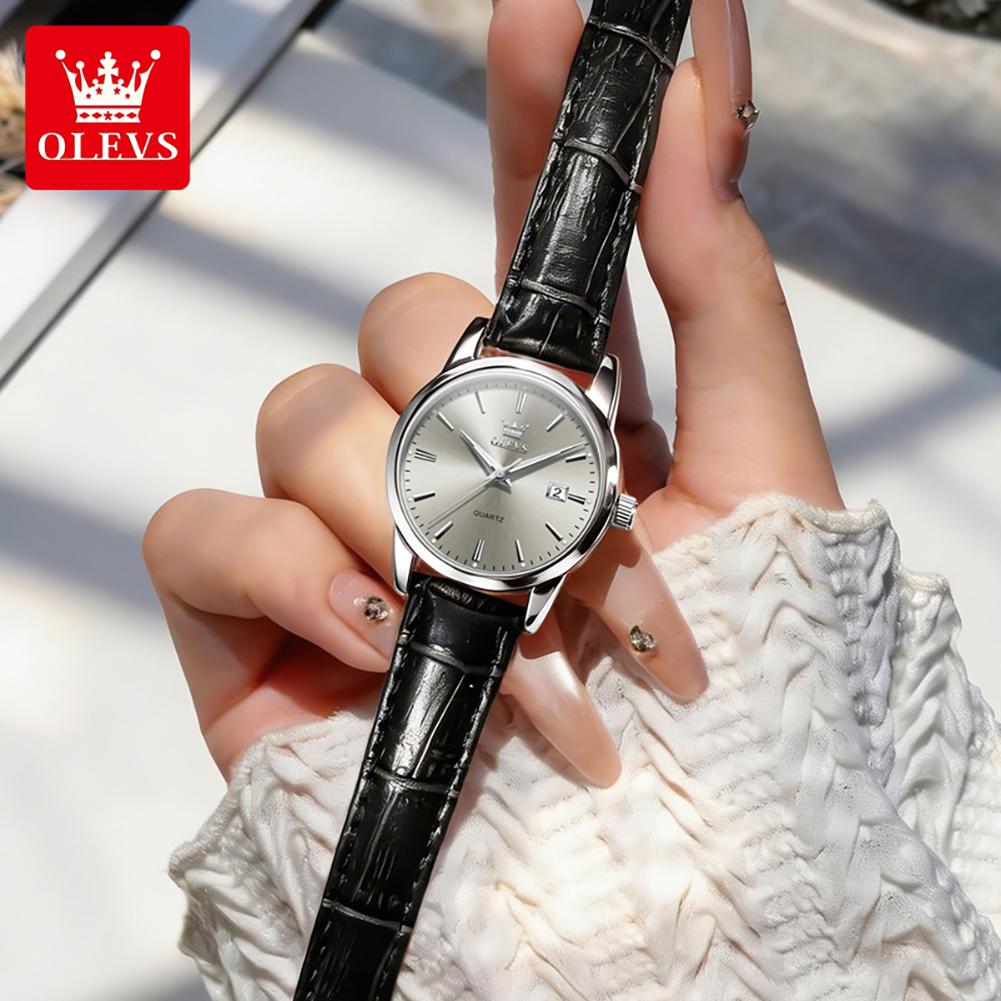 OLEVS 6898 Woman Watch Minimalist Quartz Watch for Women Original Leather Strap Waterproof Auto Date Elegant Ladies Wristwatches