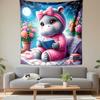 Hippo Reading Under Moonlit Sky Patterned Tapestry Decorative Wall Hanging, Home Bedroom Living Room Decor