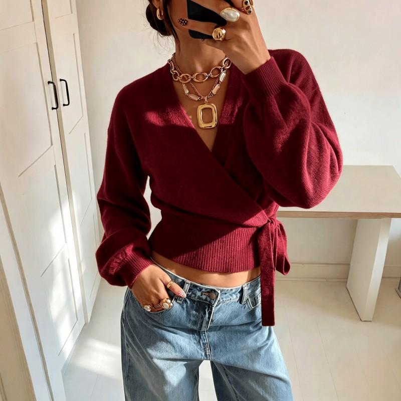 Womens V-Neck Knit Cardigan Long Sleeve Slim Fit Casual Top Fall