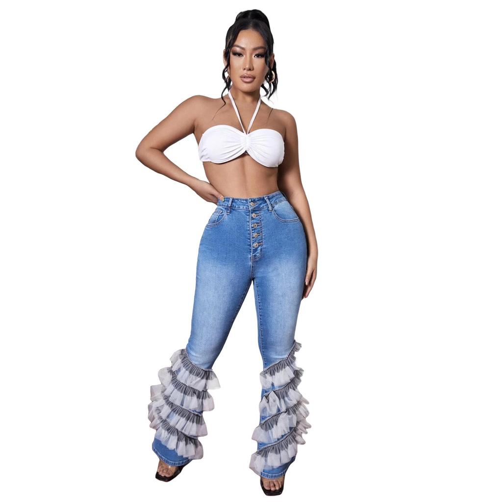 6935 European Style High Waist Micro Flare Denim Pants for Women