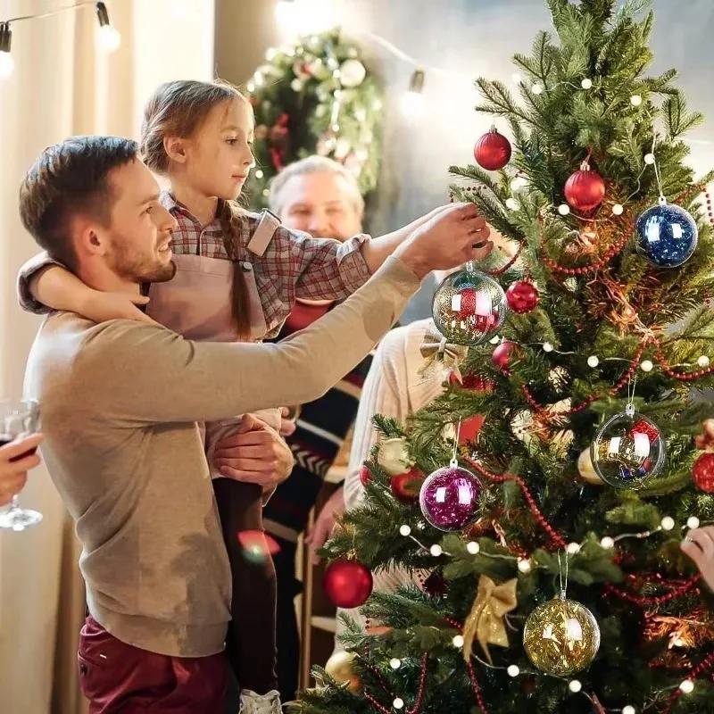 1/12PCS Christmas Hollow Balls Plastic Transparent DIY Ball Fillable Bauble Xmas Tree Hanging Ornaments Home Party Decor Gifts