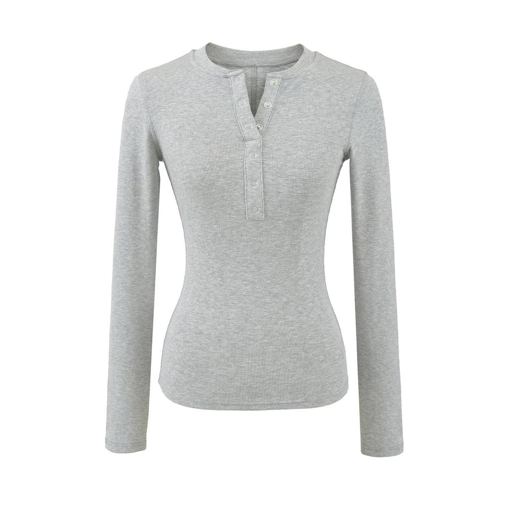T-shirt da donna American Spicy Girl, vestibilità slim, manica lunga, bottoni, Autunno/Inverno 2025
