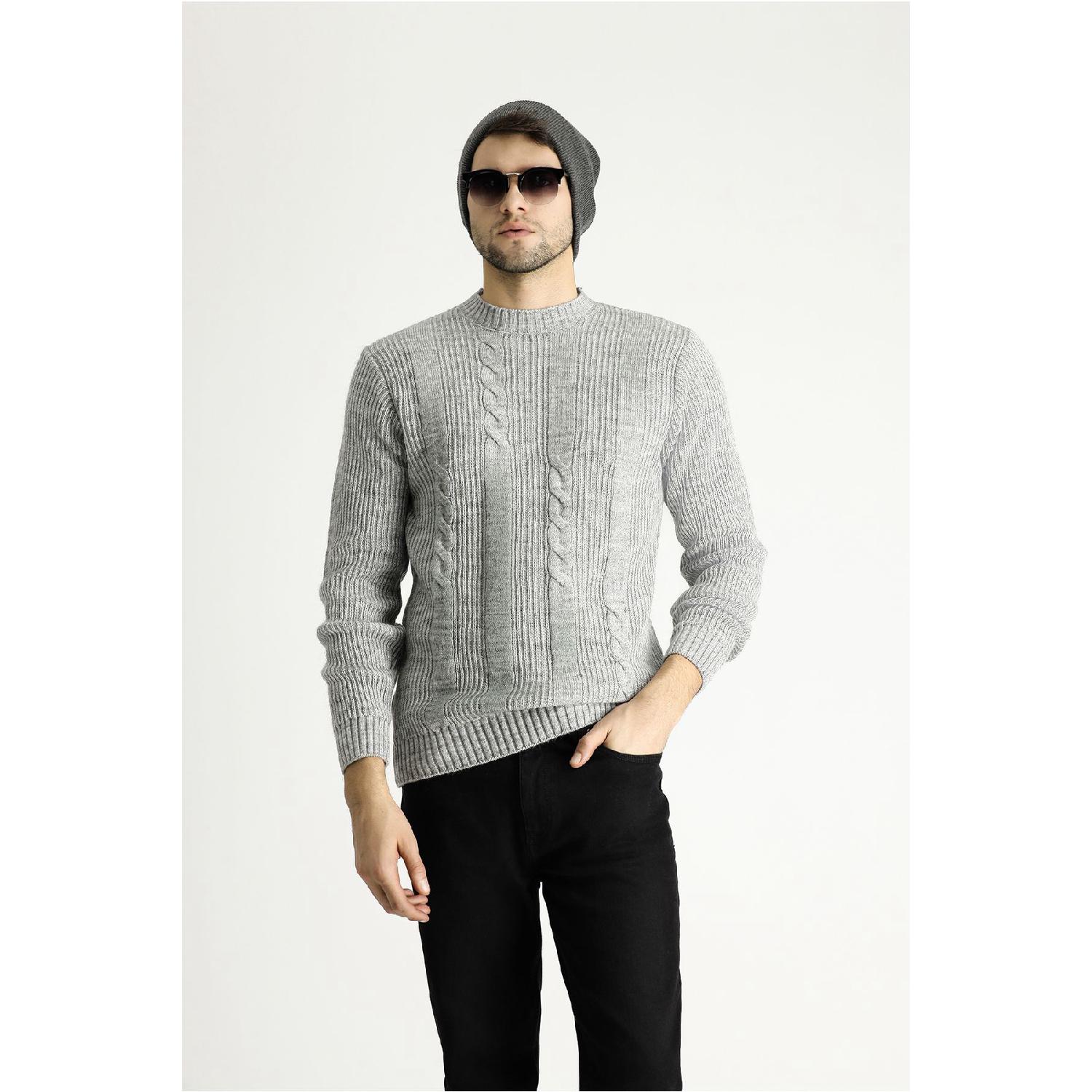 

Crew Neck Slim Fit Narrow Cut Patterned Knitwear Sweater M серый