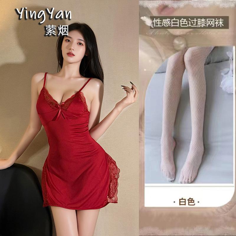 European and American erotic underwear high-end large size sexy female mood split lace suspender nightdress qqny pure desire wind