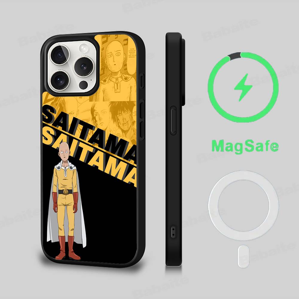 One P-Punch Man Saitama Phone Case Magnetic Case For IPhone 16 14 13 12 11 15 Pro Max Plus For Magsafe Wireless Charge Cover