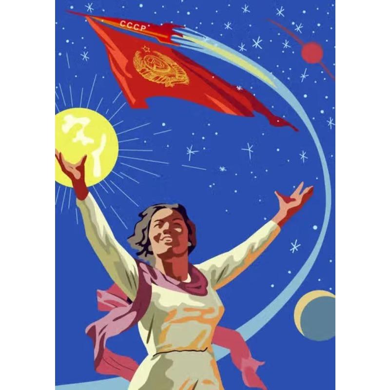 Vintage Russian Propaganda Poster The Space Race Retro USSR Posters and Prints Canvas Painting Wall Art Pictures Home Room Decor