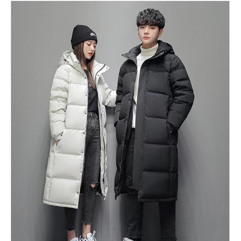 Autumn and Winter Men's Long Over The Knee Down Jacket, Thick Cotton Jacket, White Duck Down Down Jacket, Casual Cotton Jacket